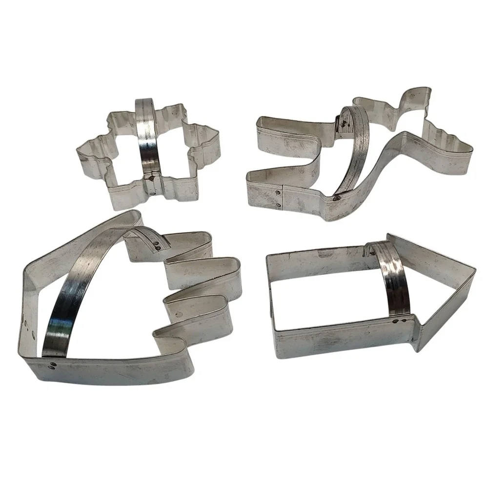 Large Vintage Cookie Cutters Snowflake Moose Hand House with Handles Set of Four